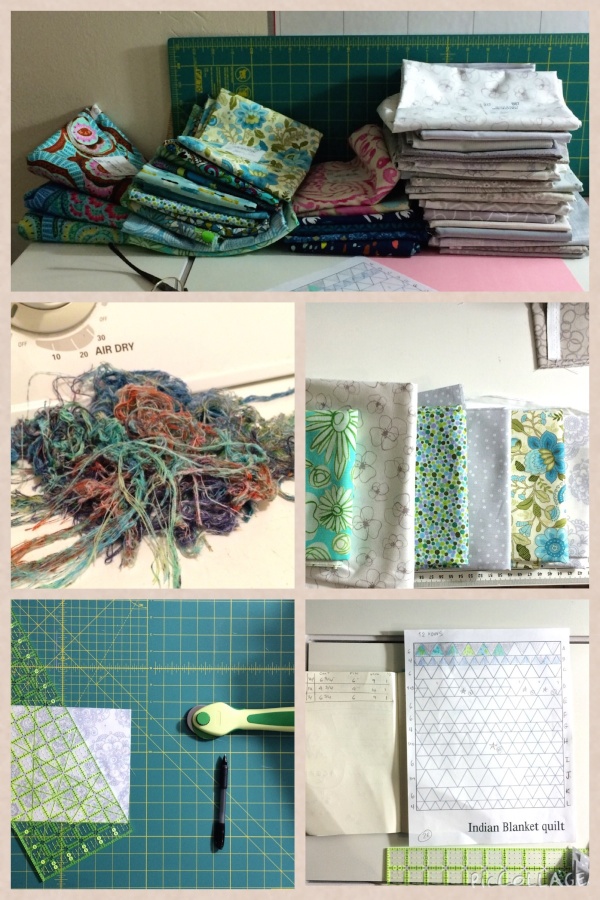 Piles of fabric; the aftermath of pre-washing; determining order; the first cut is the deepest; class notebook.