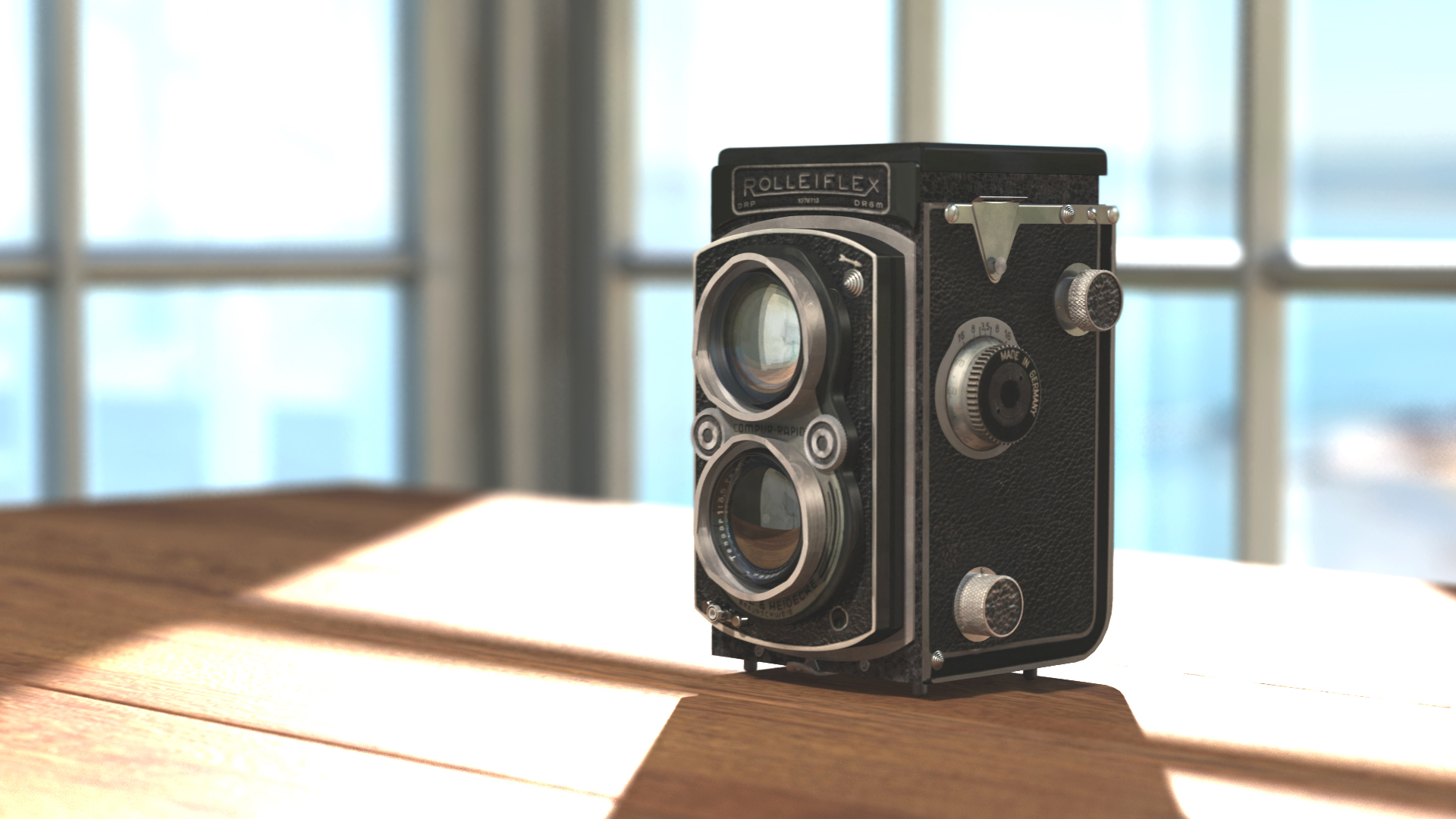 Rolliflex-All Aspects. Modeled in Maya. Textured: Mari, Photoshop. Rendered in Mental Ray. Composited in Nuke