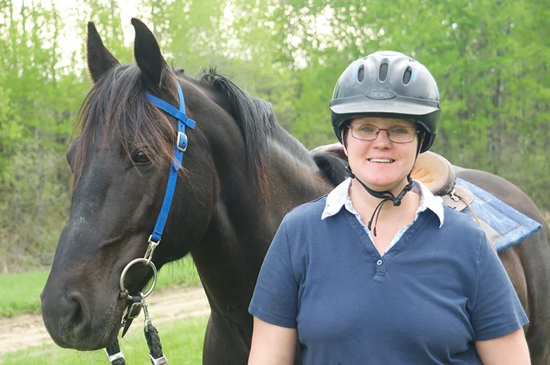 Nicole Gagné with Northern, one of her horses, on the Cavalier Trail (Sentier du Cavalier), part of the TCT. Photo: Steeve Lemay