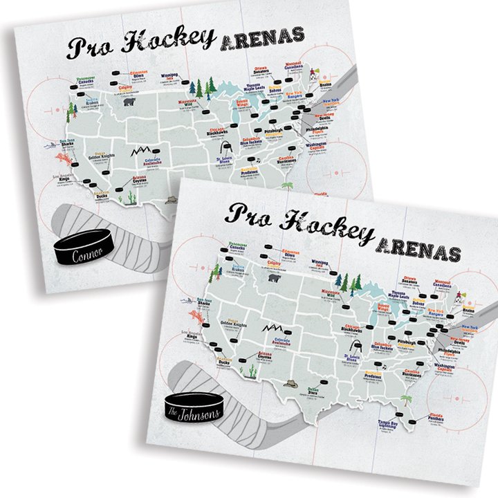Sports Bucket List of NHL Arenas  Gift for Hockey Fan - Push Pin Travel  Maps