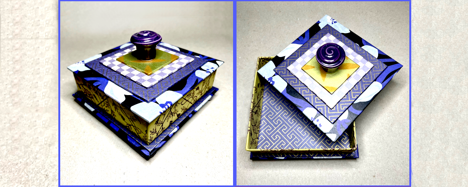 Square Gift Box in Shades of Purple, Silver, Black and Green