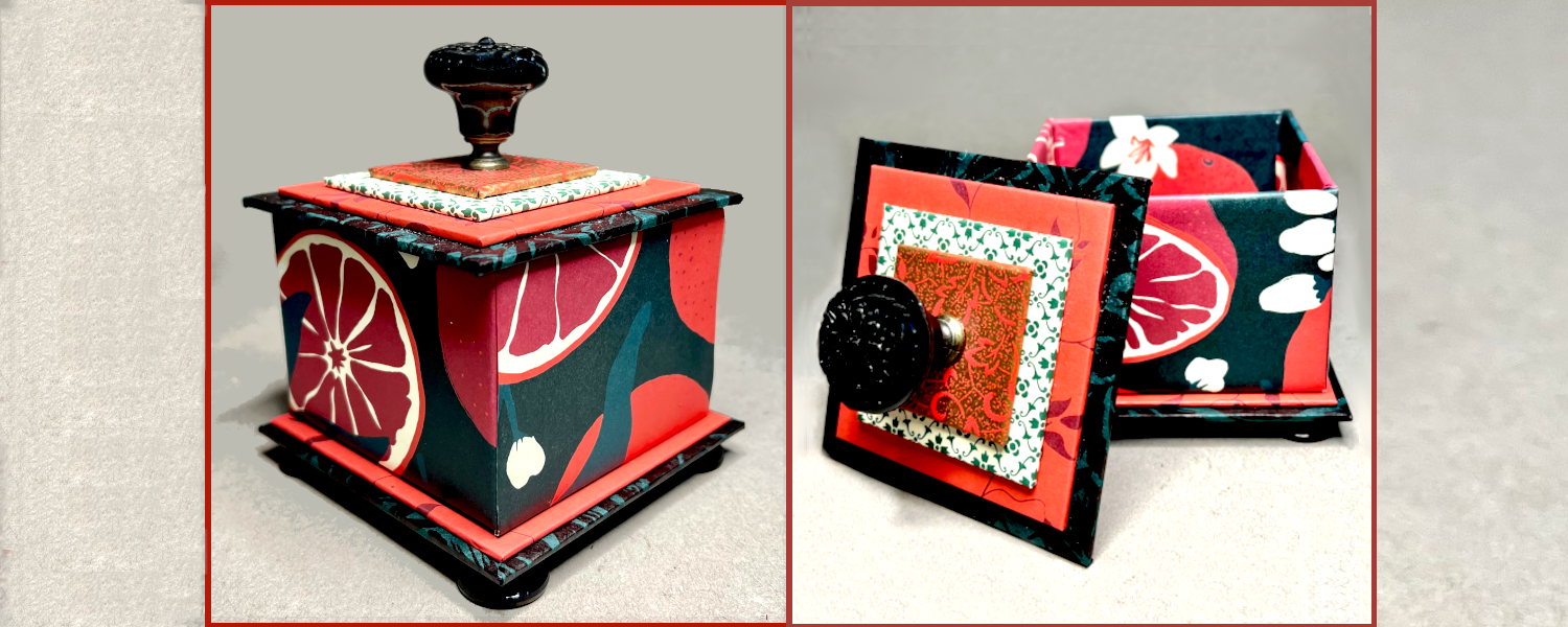 Bold and Citrusy Gift or Treasure Box in Dark Green and Orange