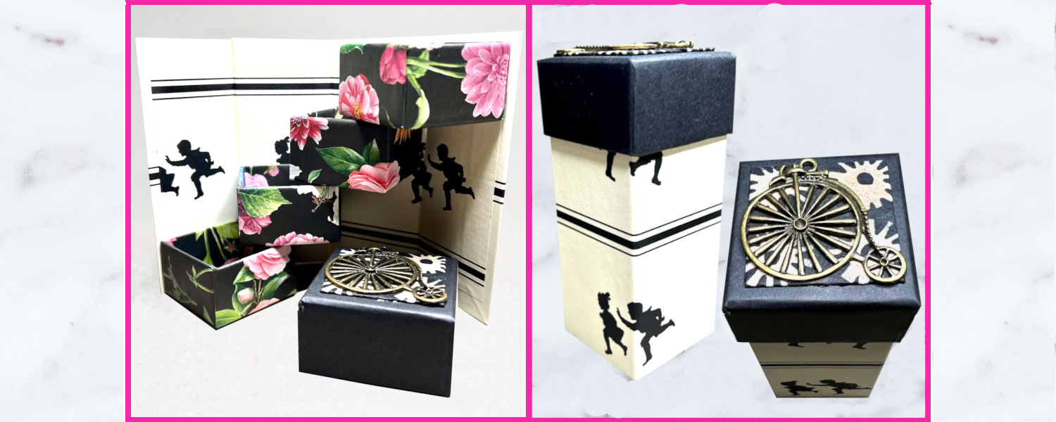 Whimsical Stair Step Box with Penny Farthing Bike for Gifts or Favors