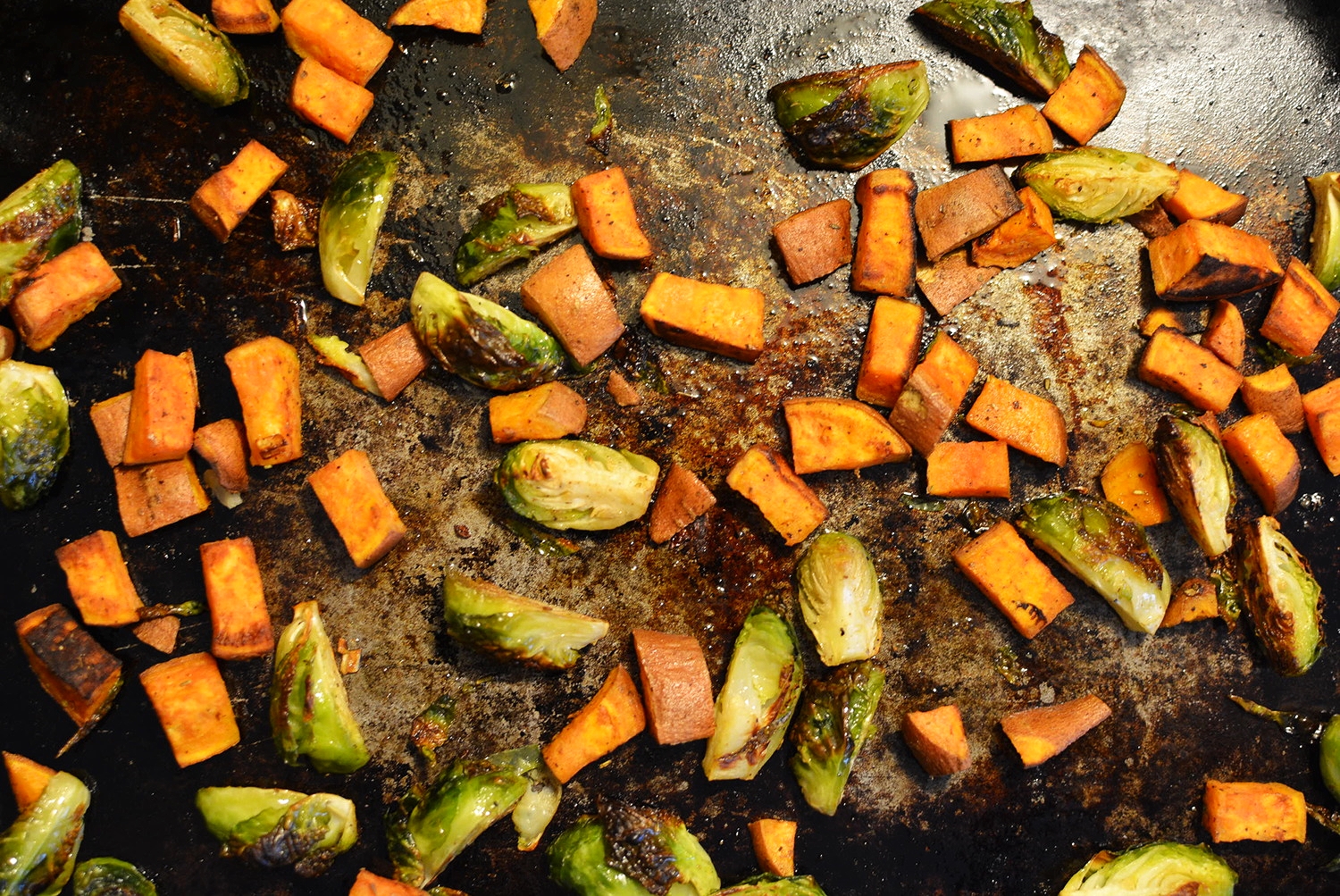 roasted sweet potato + brussels sprout 
