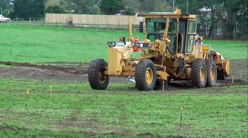 First run of the grader shaping the main loop path (note the marker pegs)