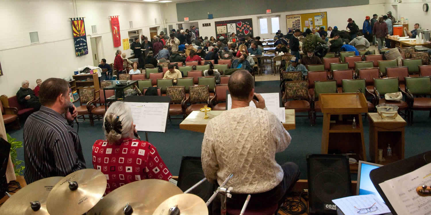 The Praise Band performing during Sunday's pancake breakfast.
