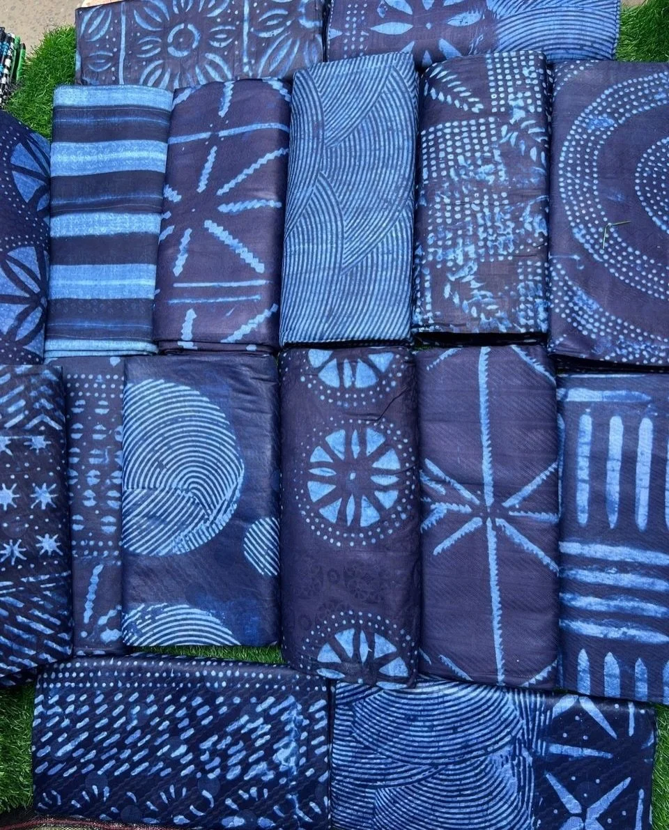 Adire fabric using indigo dye