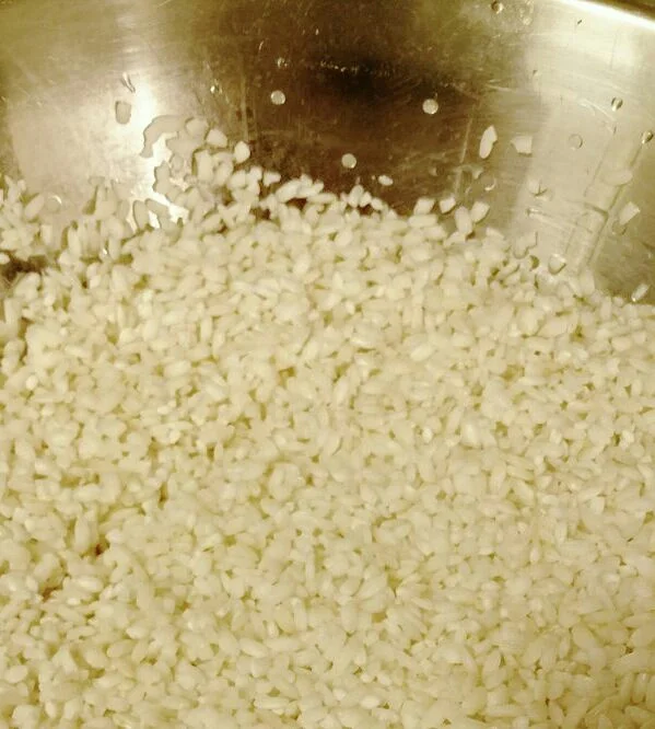 Rinsed, soaked, drying rice