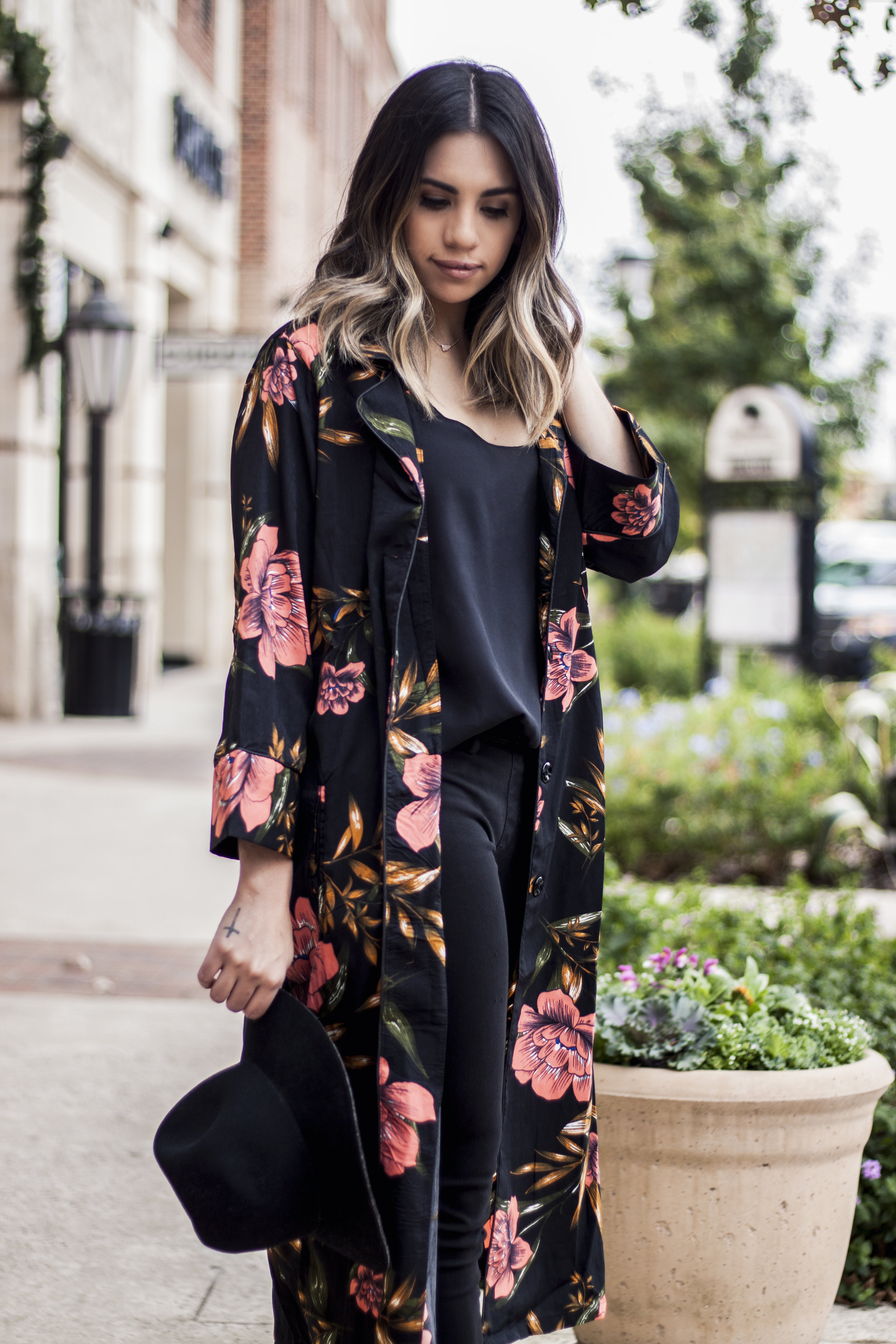 Black Floral Duster