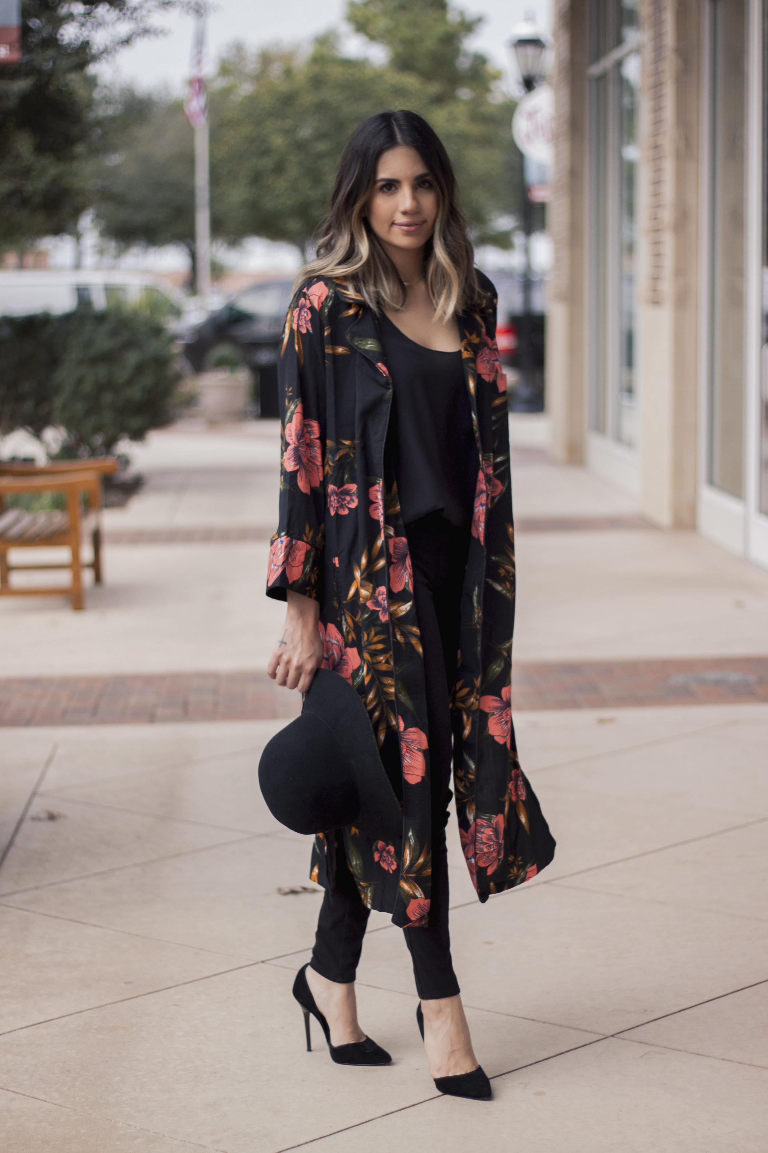 Black Floral Duster
