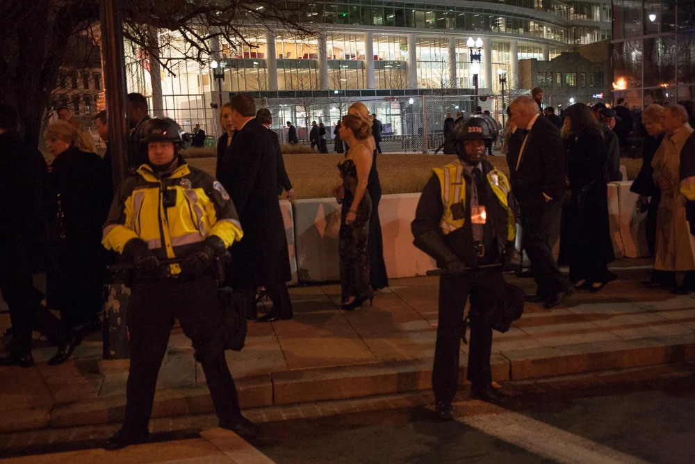 Police had a tight presence around the ball-goers.