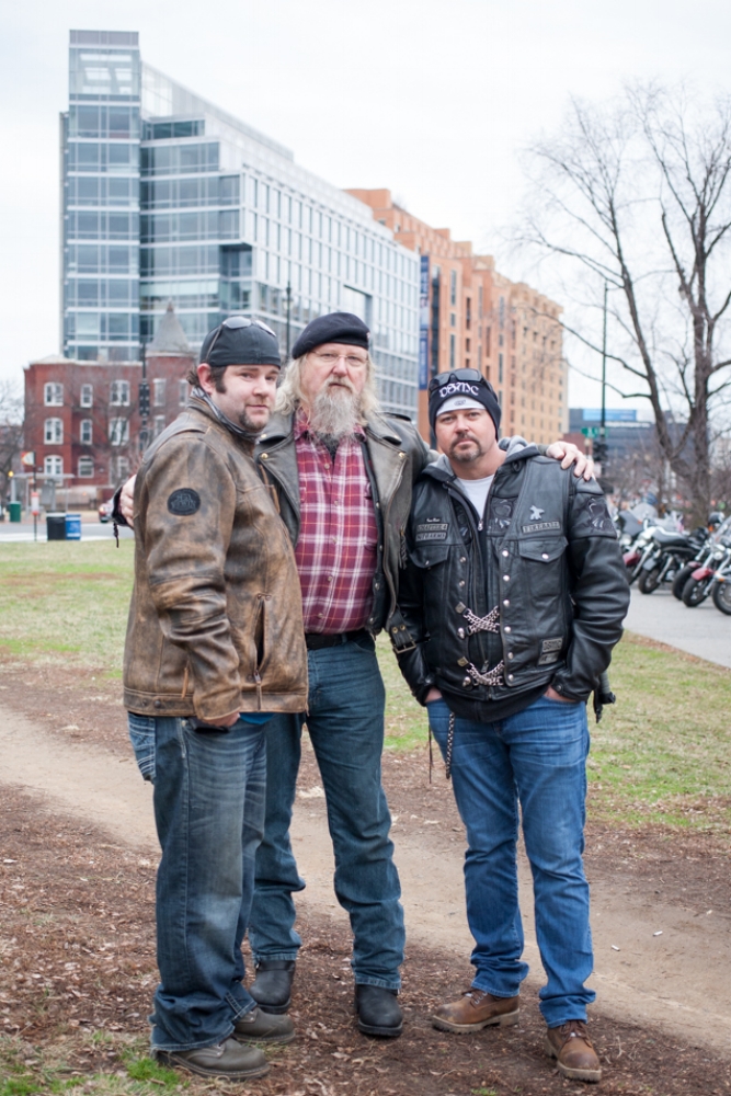 Bikers for Trump volunteers from Virginia overseeing the bike parking in a downtown park. Around 10:30 am.