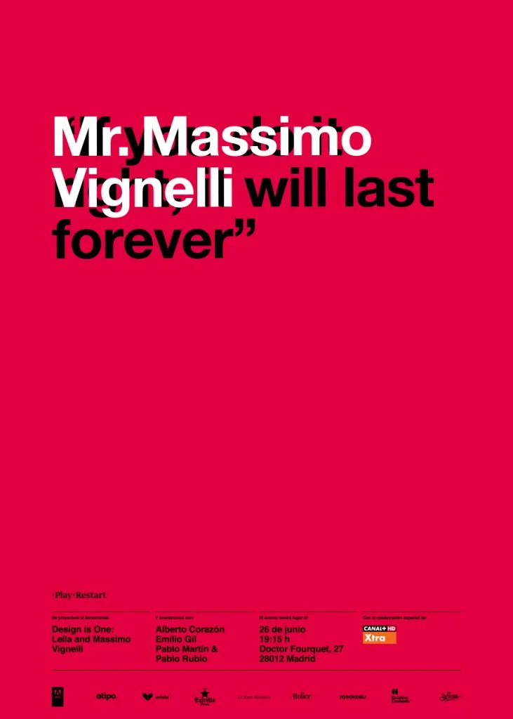 Poster del homenaje de Play Restart a Massimo Vignelli. Chapeau.