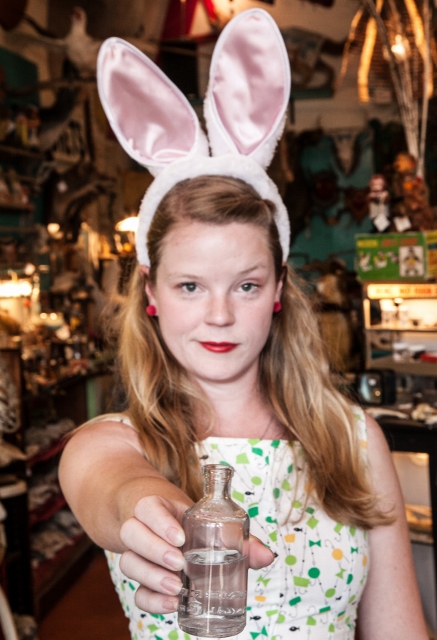 Dina Marie Walters as one of the White Rabbit tour guides in ALICE (2014). photo: Johnny Knight