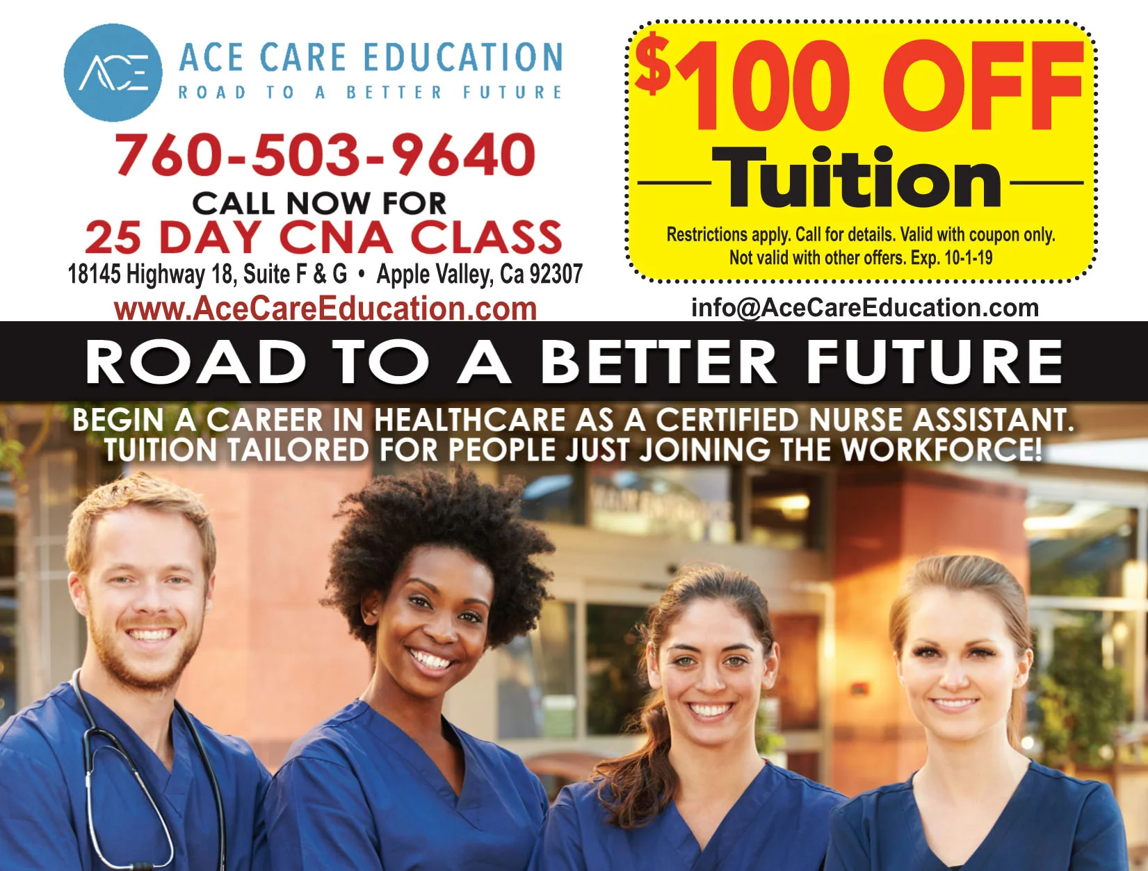 BEGIN YOUR CAREER IN NURSING PROVIDING YOU WITH HEALTH CARE KNOWLEDGE FOR A LIFE LONG JOB Go to Our Experience OUR EXPERIENCE Ace Care Education (ACE) is a California based company with team members that have more than 2 decades of live experience with helping schools and students achieve their academic goals. Go to Our Services OUR SERVICES ACE services include: CNA Job Training, Vocational & Career Education, English For Nurses, Job Placement & Staffing Go to Our Partners OUR PARTNERS ACE provides career services to medical entities: Skilled Nursing Facility (SNF), Intermediate Care Facility (ICF), Hospital Transitional Care Facility, Nursing & Rehabilitation Center, Home Care & Hospice, Assisted Living Facility