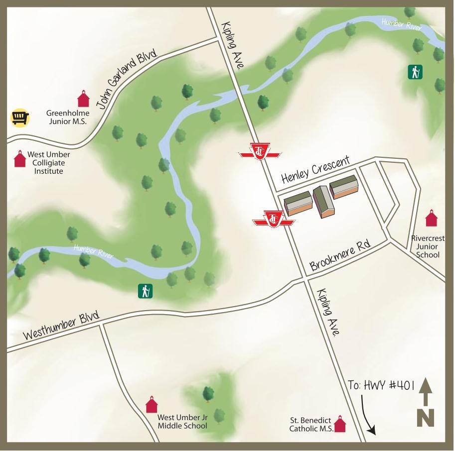illustrated map of henley cres area toronto main streets