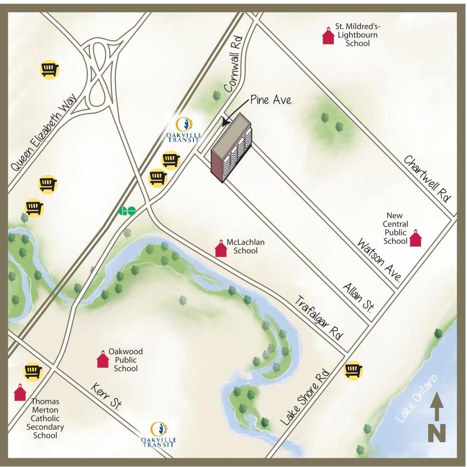 illustrated map of pine street area oakville main streets