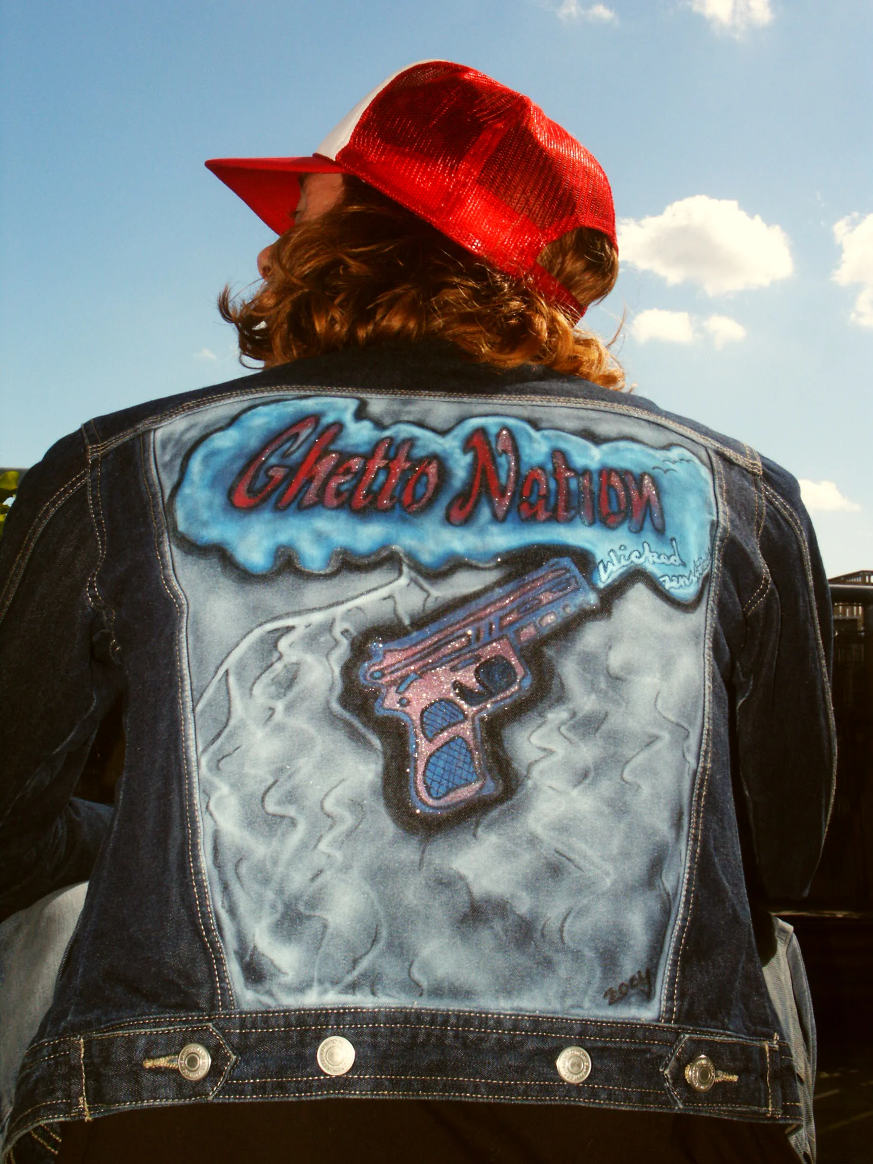 Airbrushed Ghetto Nation denim jacket by Wicked Zensation