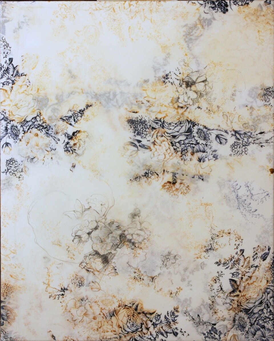8. GuiHua_Sweet Osmanthus_bleach, coconut oil, graphite on printed cotton fabric_16 x 20in.jpeg