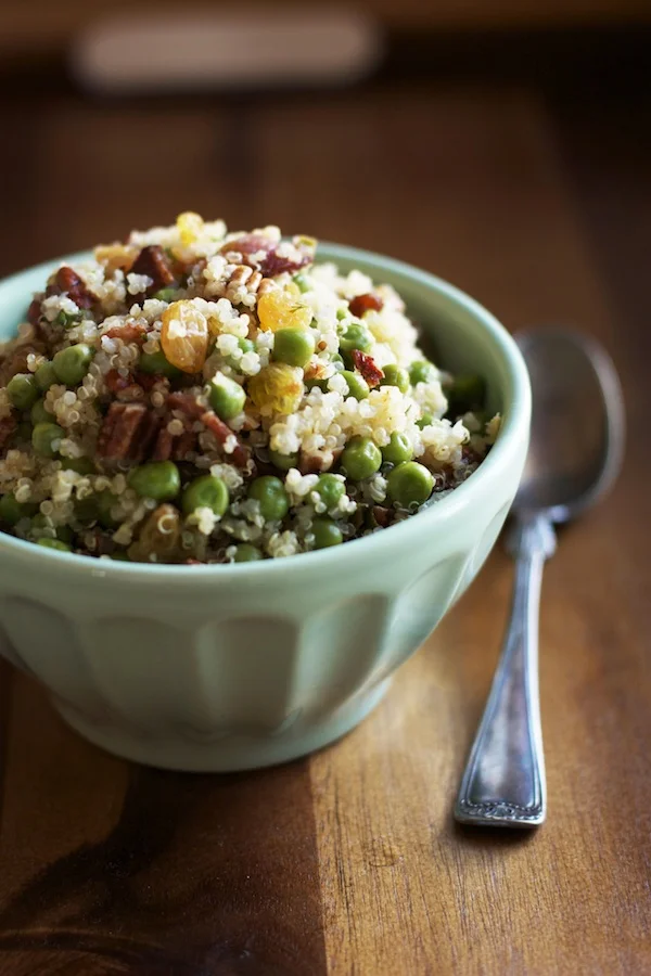 Quinoa Salad with Peas, Bacon & Golden Raisins — Set the Table