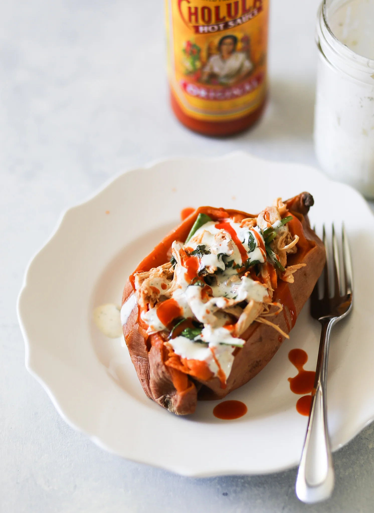 Instant Pot Buffalo Chicken Stuffed Sweet Potatoes 