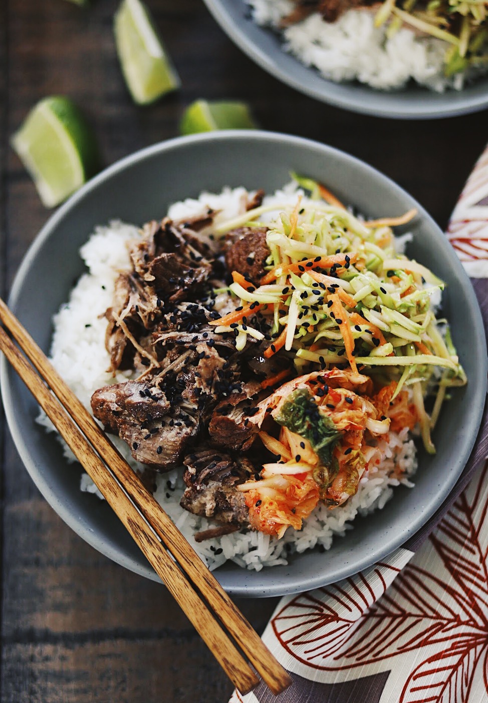 Instant Pot 5 Spice Pork Bowls with Broccoli Slaw & Cilantro Lime Crema 