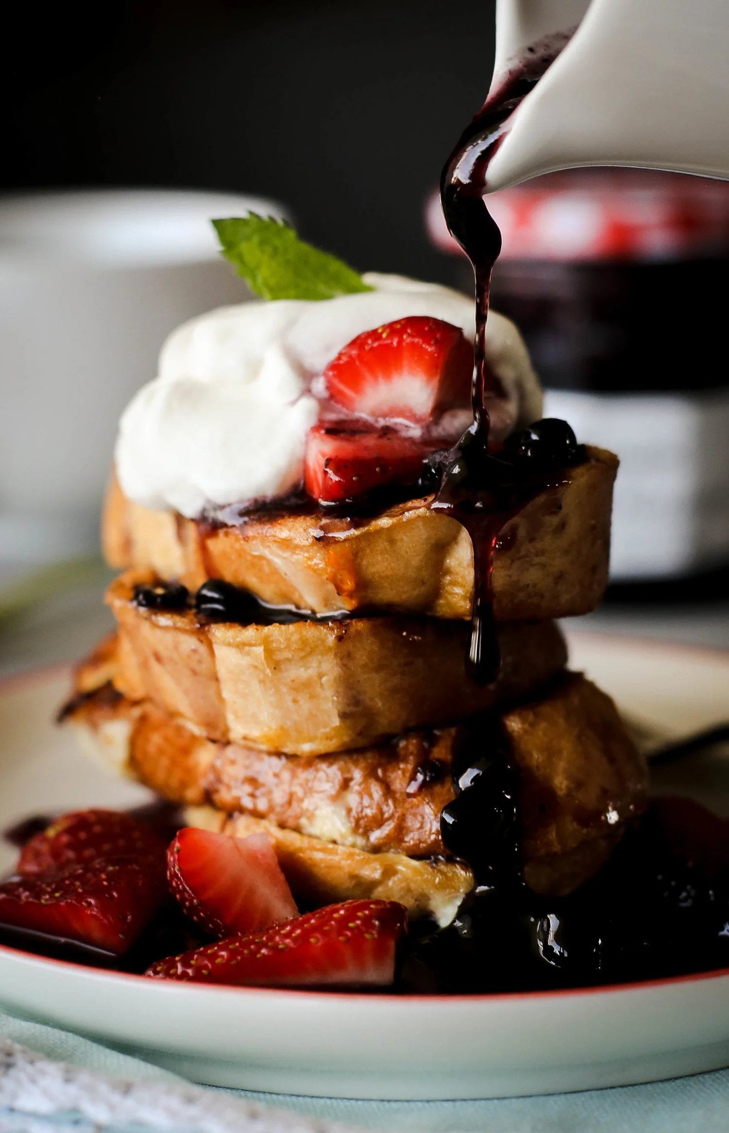 French Toast with Minty Blueberry Syrup and Devonshire Cream
