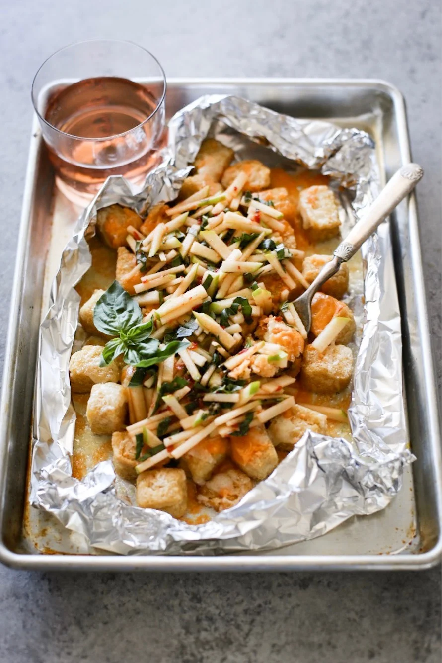 Spicy Asian-Inspired Millet Tachos with Apple Basil Slaw