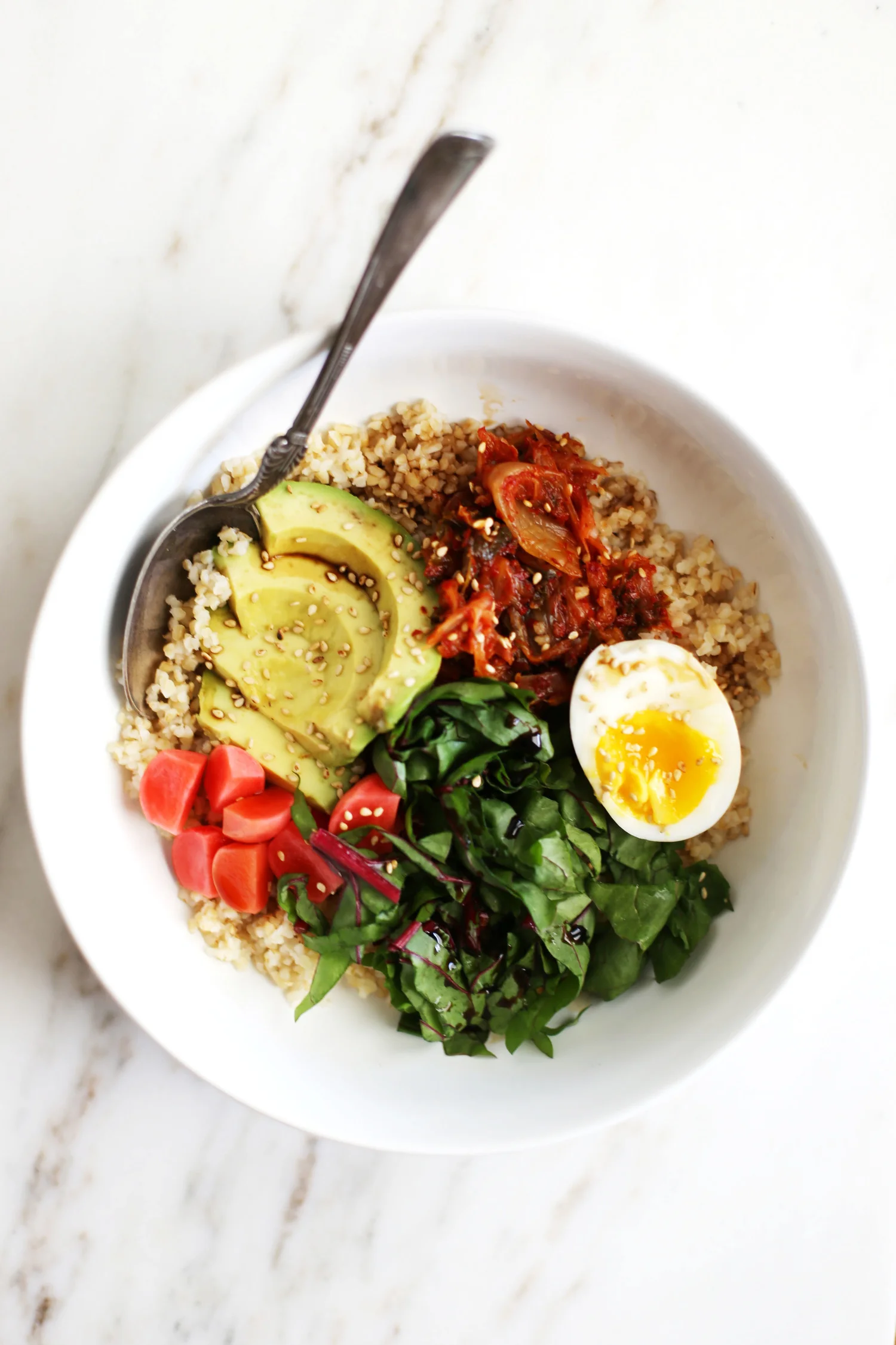 Kimchi, Grains + Greens Bowl