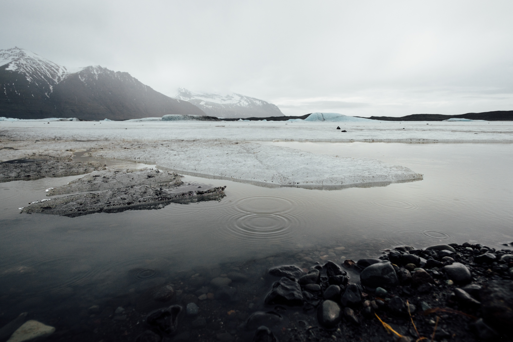  I could write a novel about it, but the glaciers in Iceland are melting at an alarming rate. This is looking out at the lagoon of melting glacial material at Skaftafellsjökull. This website has a photo series that shows how dramatically the glacier 