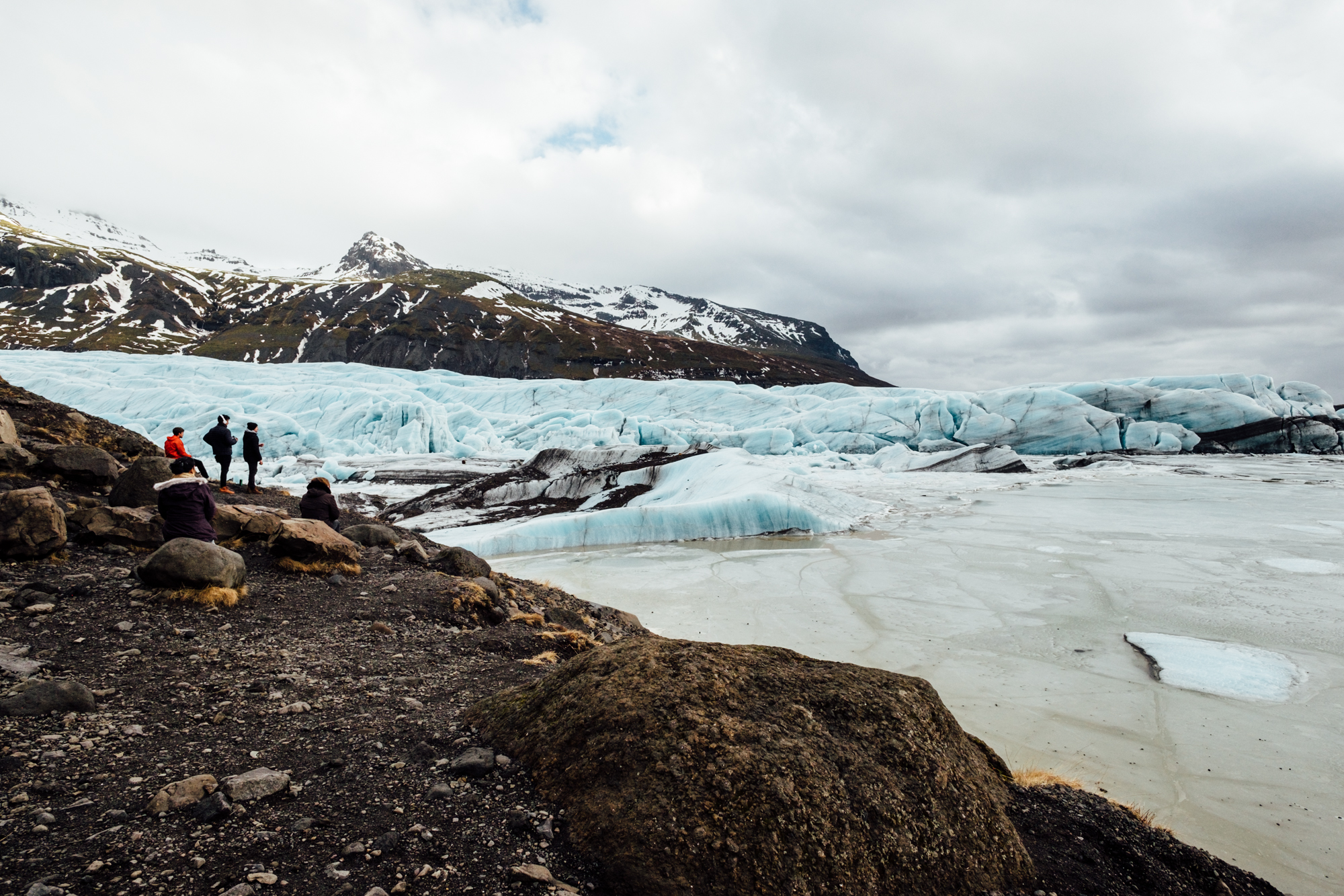  Enjoying the views at Svinafellsjökull with a few other tourists. While it was a bit cold in March, we are so glad we went before summer, because the landmarks weren’t nearly as crowded as we expected. There were many times on the trip that we were 