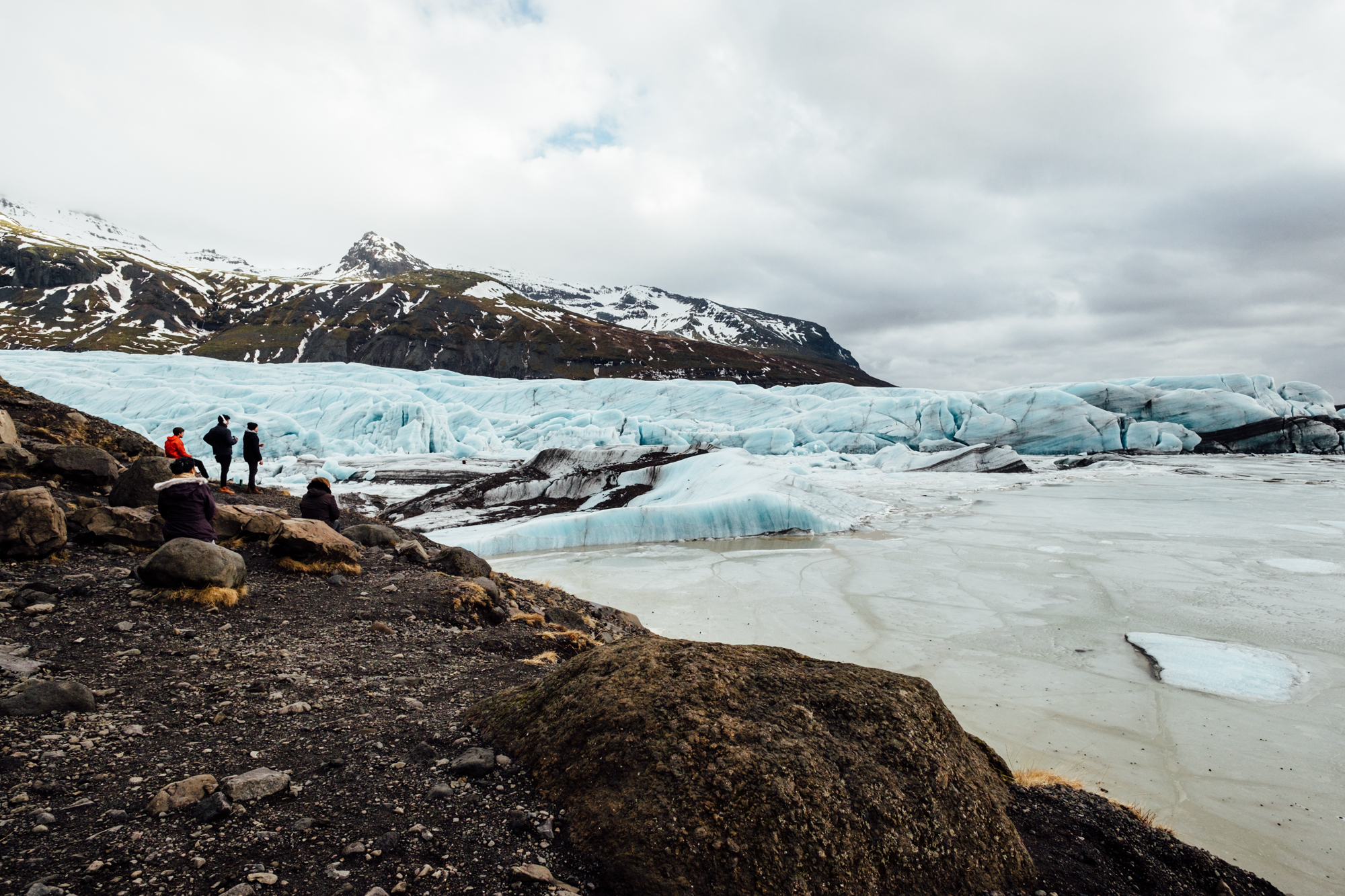 Enjoying the views at Svinafellsjökull with a few other tourists. While it was a bit cold in March, we are so glad we went before summer, because the landmarks weren’t nearly as crowded as we expected. There were many times on the trip that we were the only ones at a certain spot.