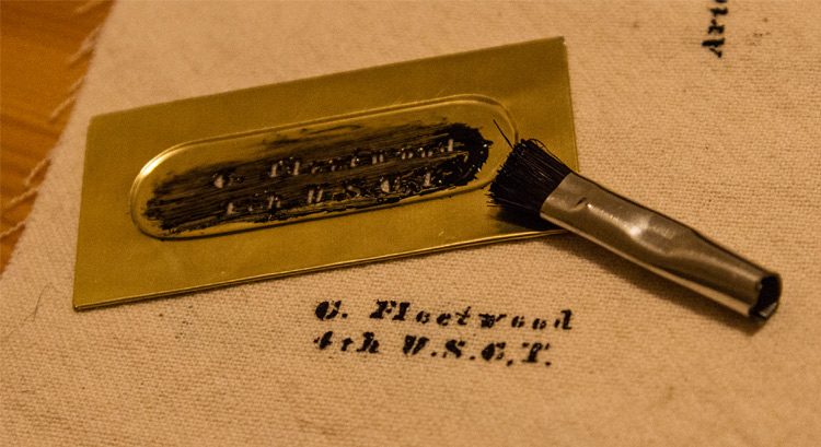 Two-Line Brass Stencil Plate for Sergeant-Major Christian Fleetwood, 4th U.S.C.T., and recipient of the Congressional Medal of Honor.