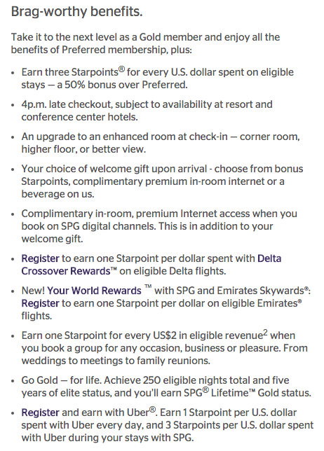 SPG Gold Preferred benefits (click to enlarge)