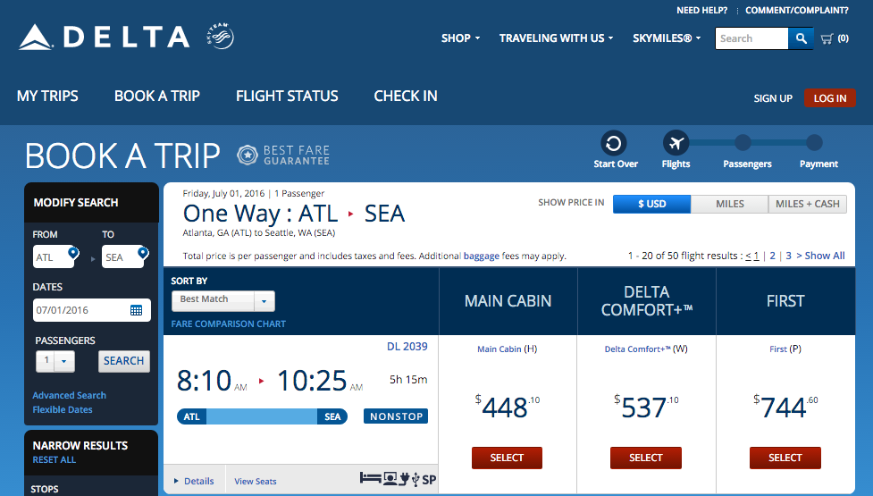 Delta made Comfort+ a separate fare class for flights starting May 16, 2016