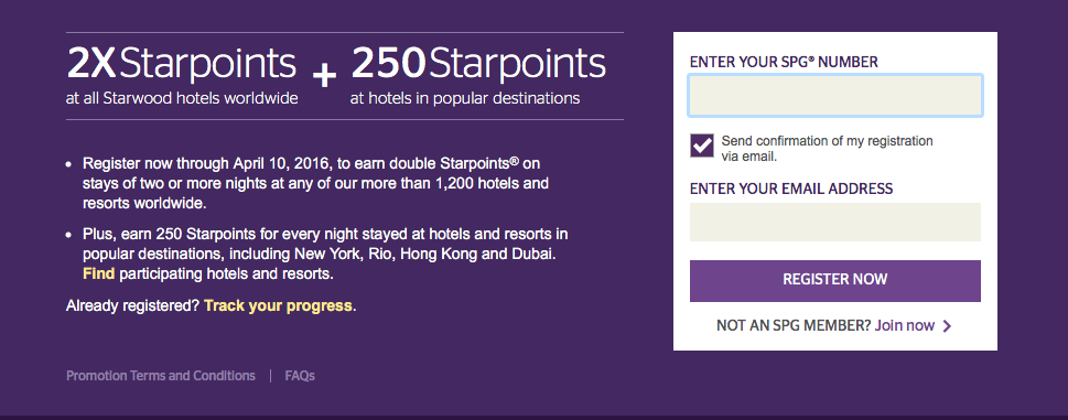 Earn double SPG Starpoints for multiple night stays between January 11 and April 30, 2016