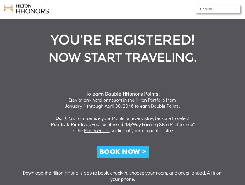 I opted for double points for my "Double Your Points" promotion with Hilton HHonors (click to enlarge)