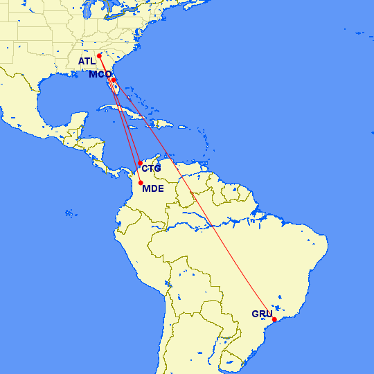 Delta has launched new service between Atlanta and Colombia as well as Sao Paulo and Orlando