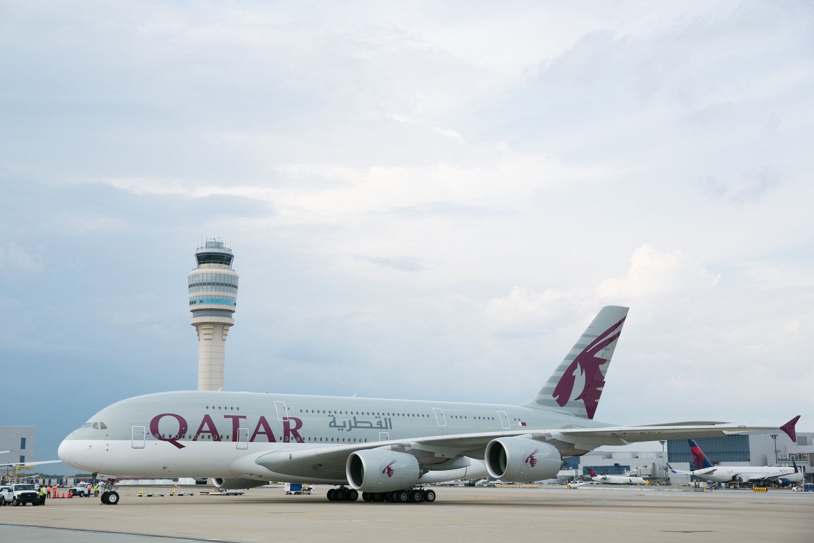 Qatar Airways A380 parked on the tarmac in Atlanta (Photo: Qatar Airways)