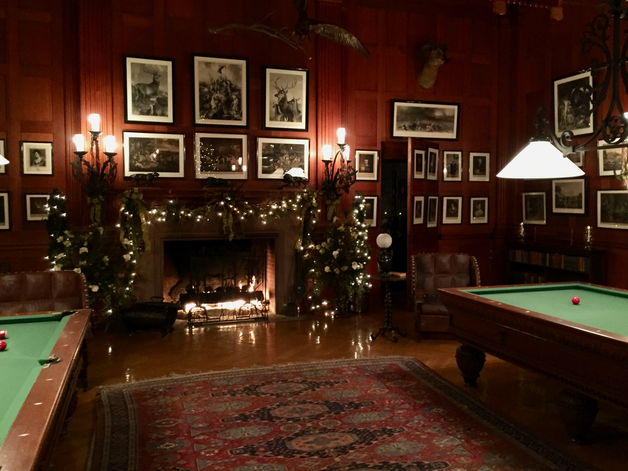 The billiards room decorated for the season