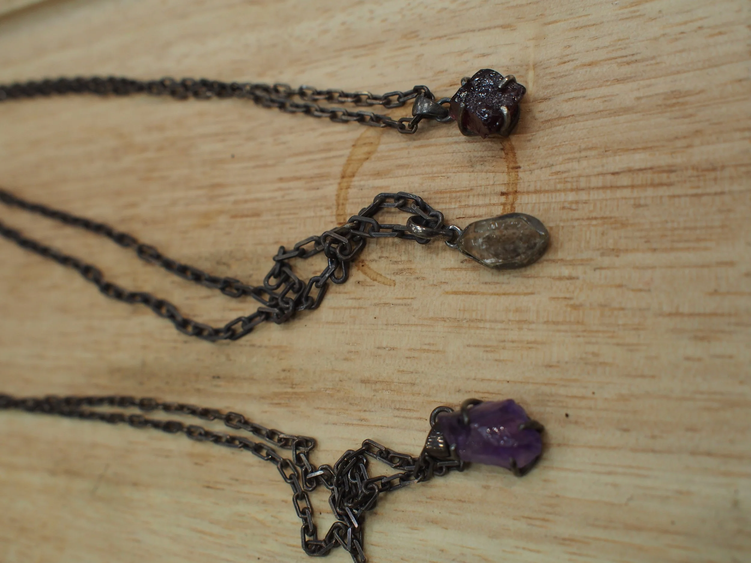 BLACK SOLV raw cut gem talisman oxidized silver necklace - Assorted