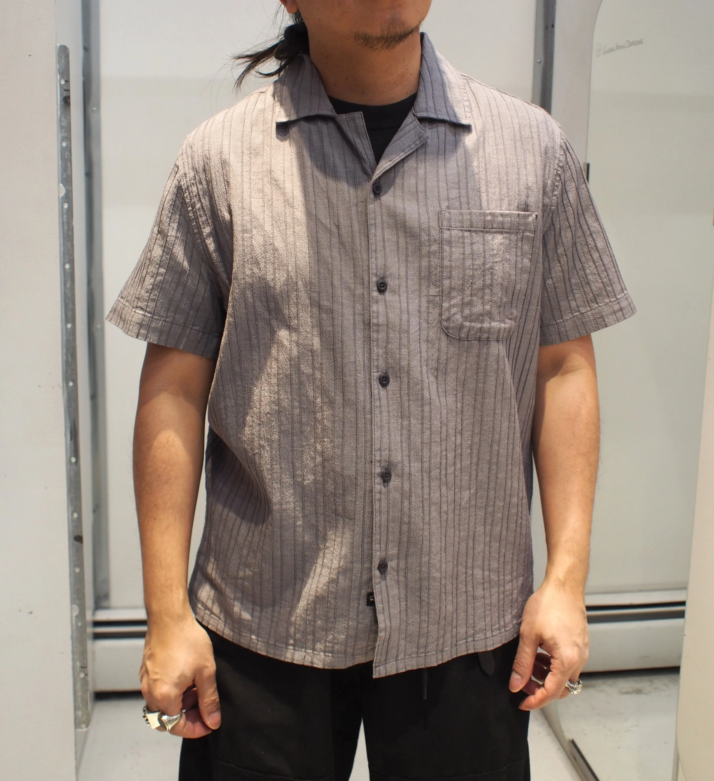 RAILS Ohana Chambray Plisse s/s camp shirt - Charcoal