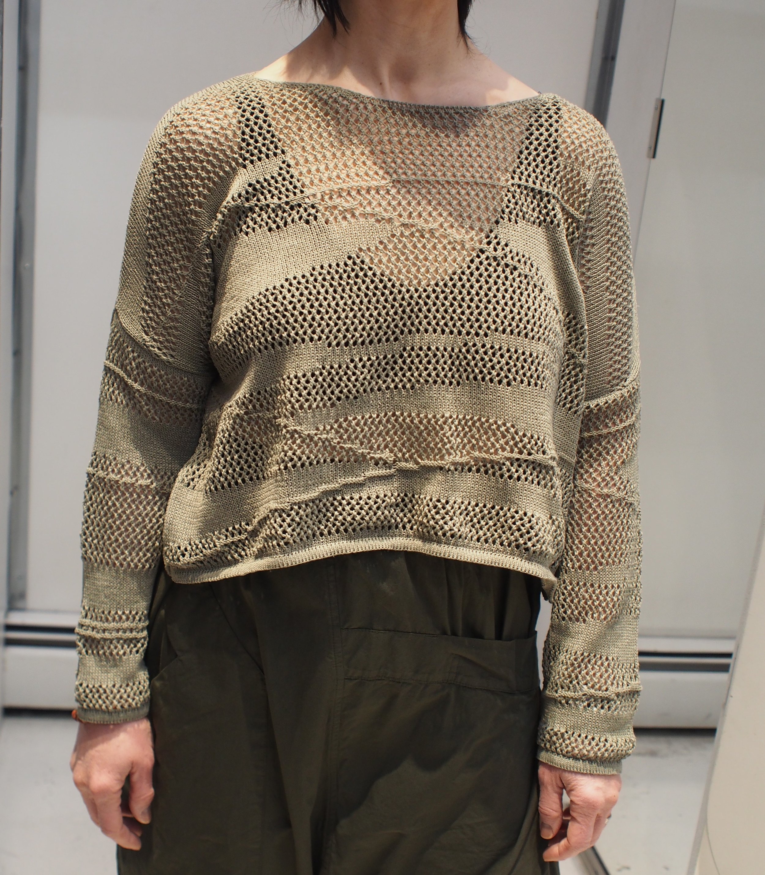 Lotus Eaters LAK/14 mixed stitch pointelle knit pullover - Khaki