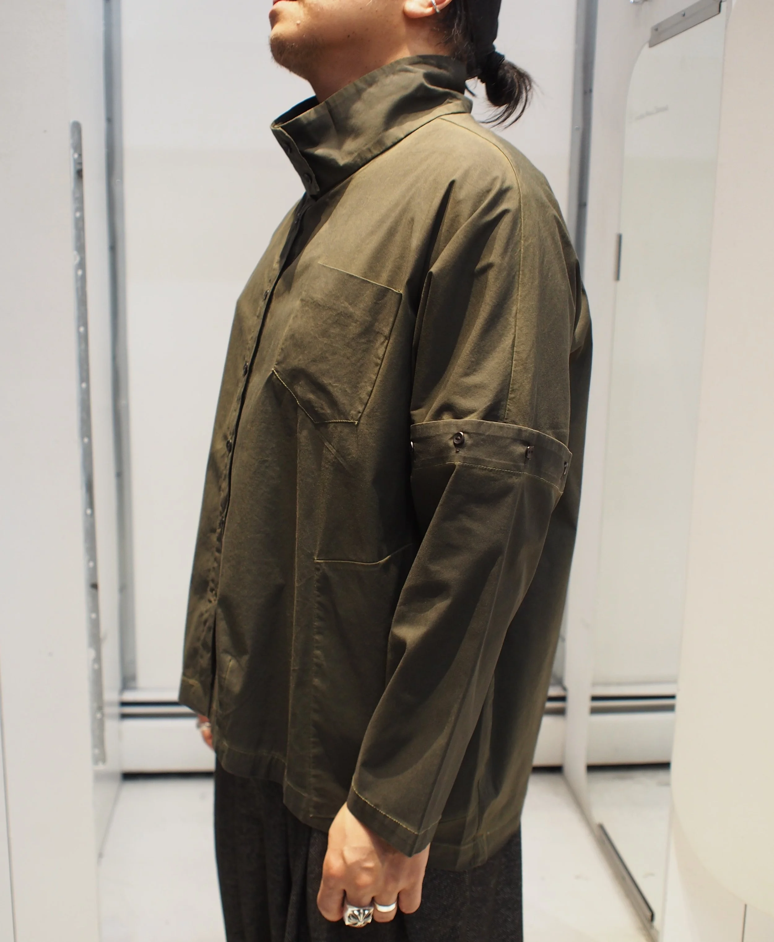 Lotus Eaters ELOBIOS funnel neck convertible l/s shirt - Dark Khaki