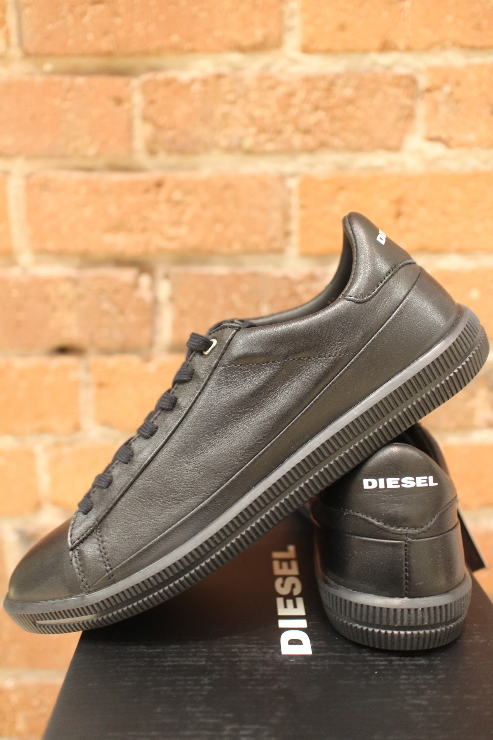 diesel black leather sneakers