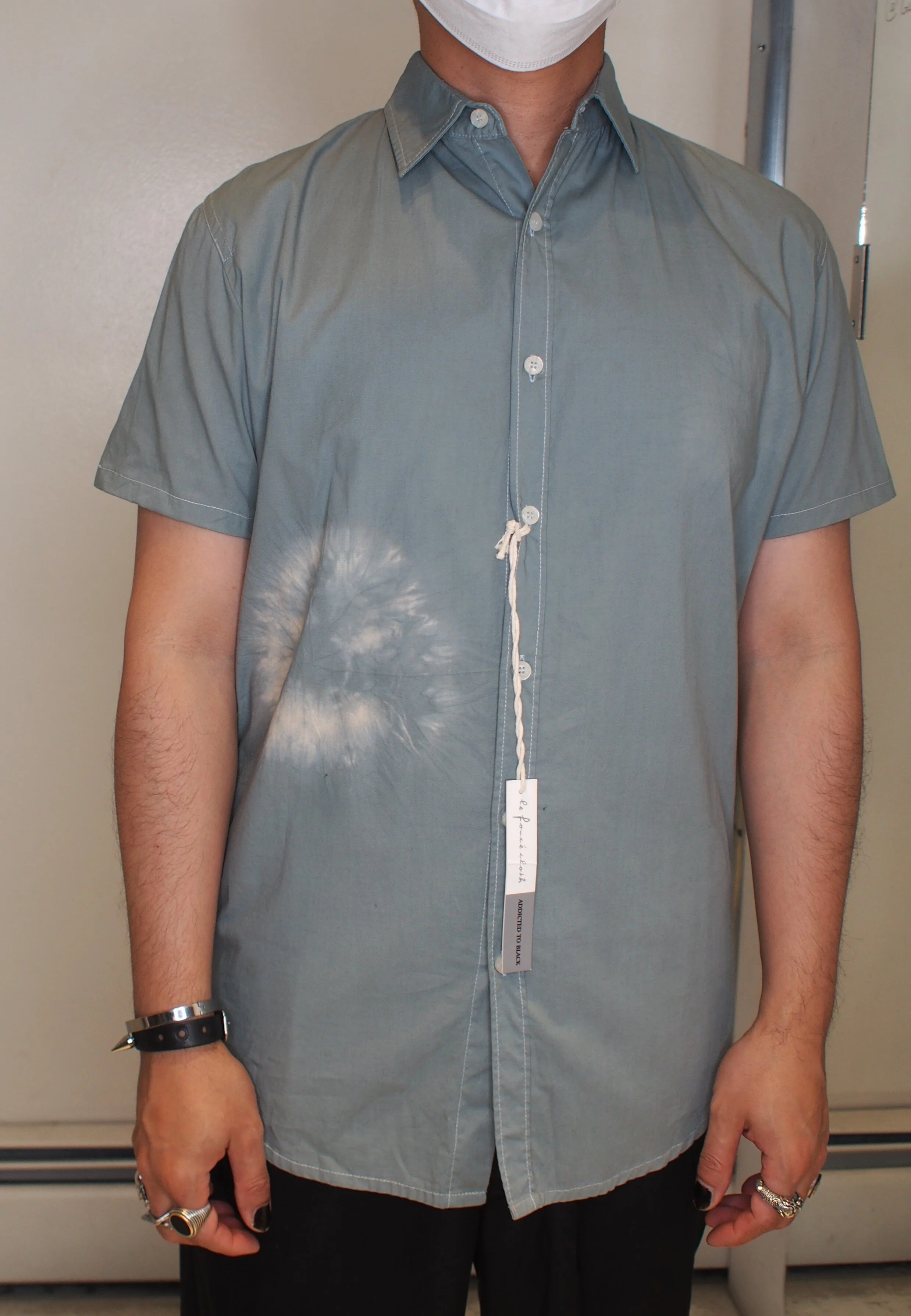 Le Fonce Cloth Sunspot tie-dyed button up s/s shirt - Sage