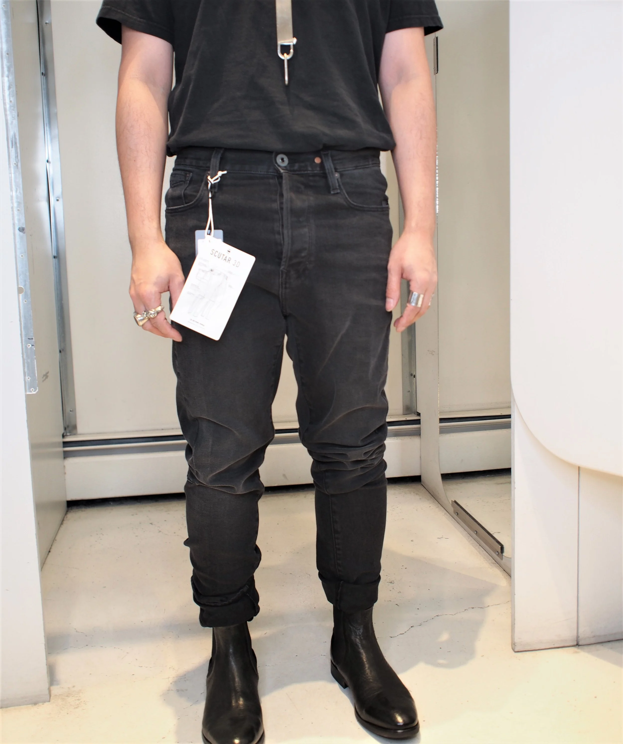 G-Star Raw Scutar 3D Slim Tapered Jeans - Worn in Black Onyx Nero Stretch Denim