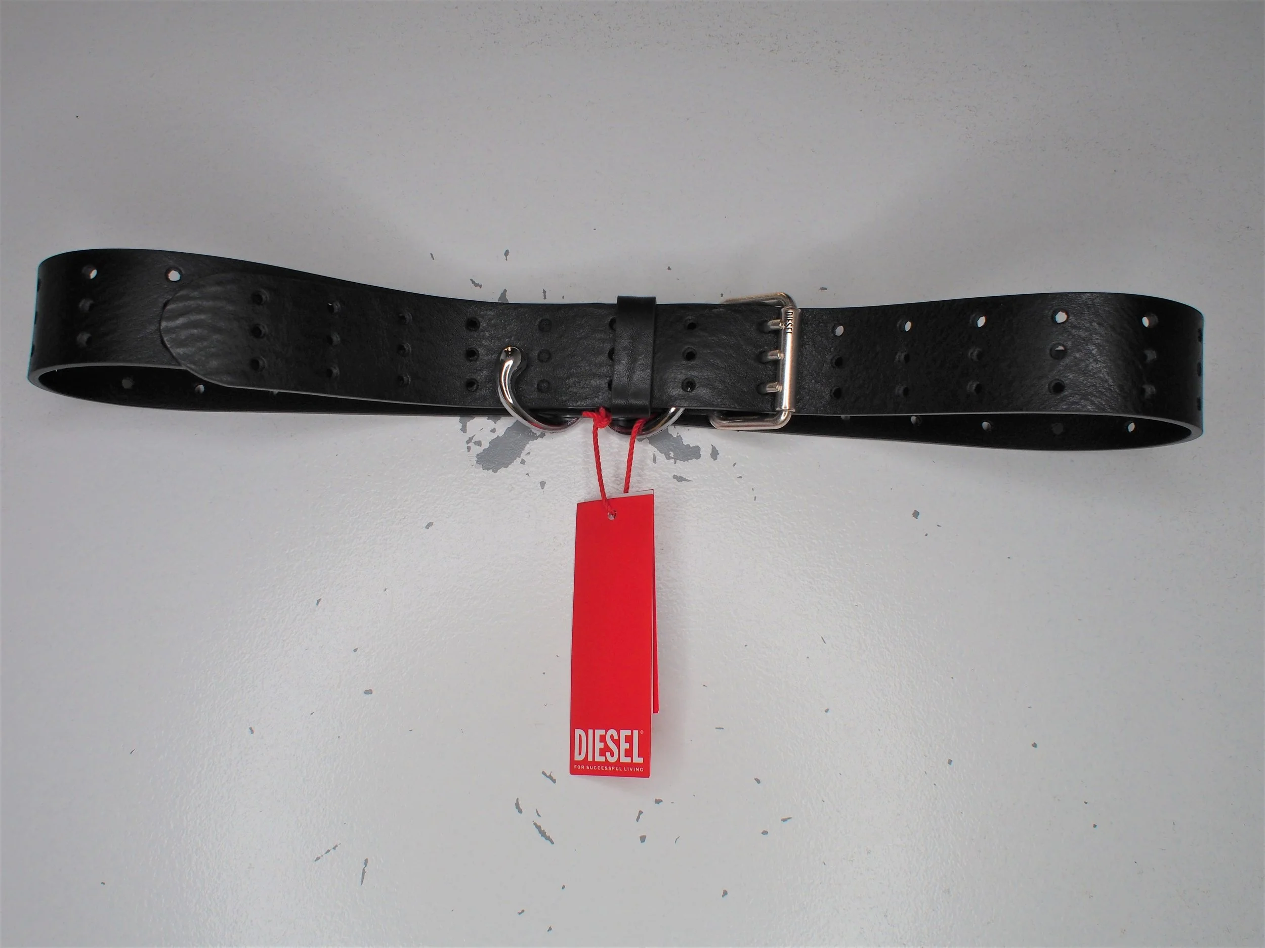 DIESEL B-MILI triple all over punched hole leather belt - BLACK or GREY