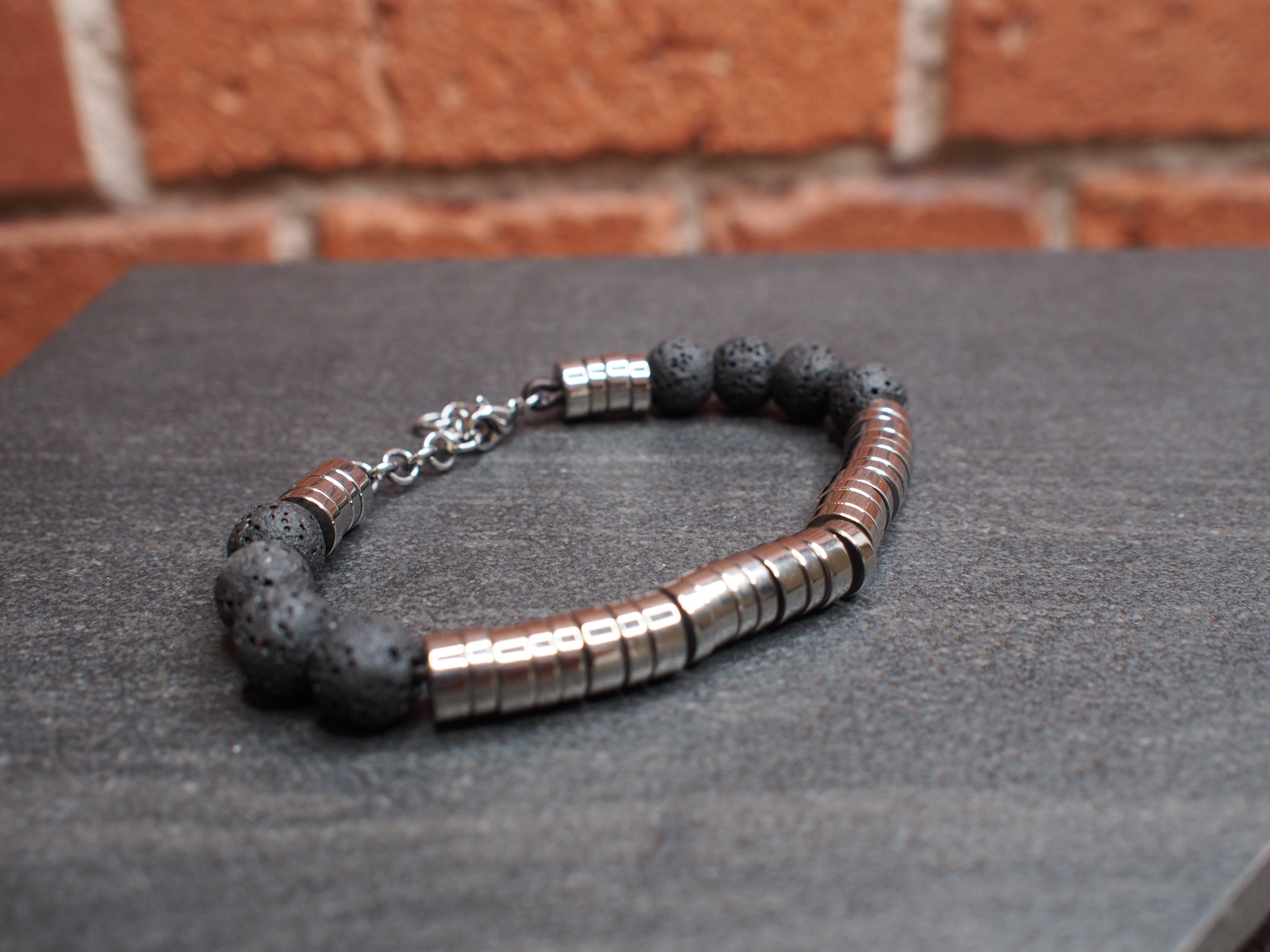 Le Fonce Stainless Steel and Lava Bead bracelet