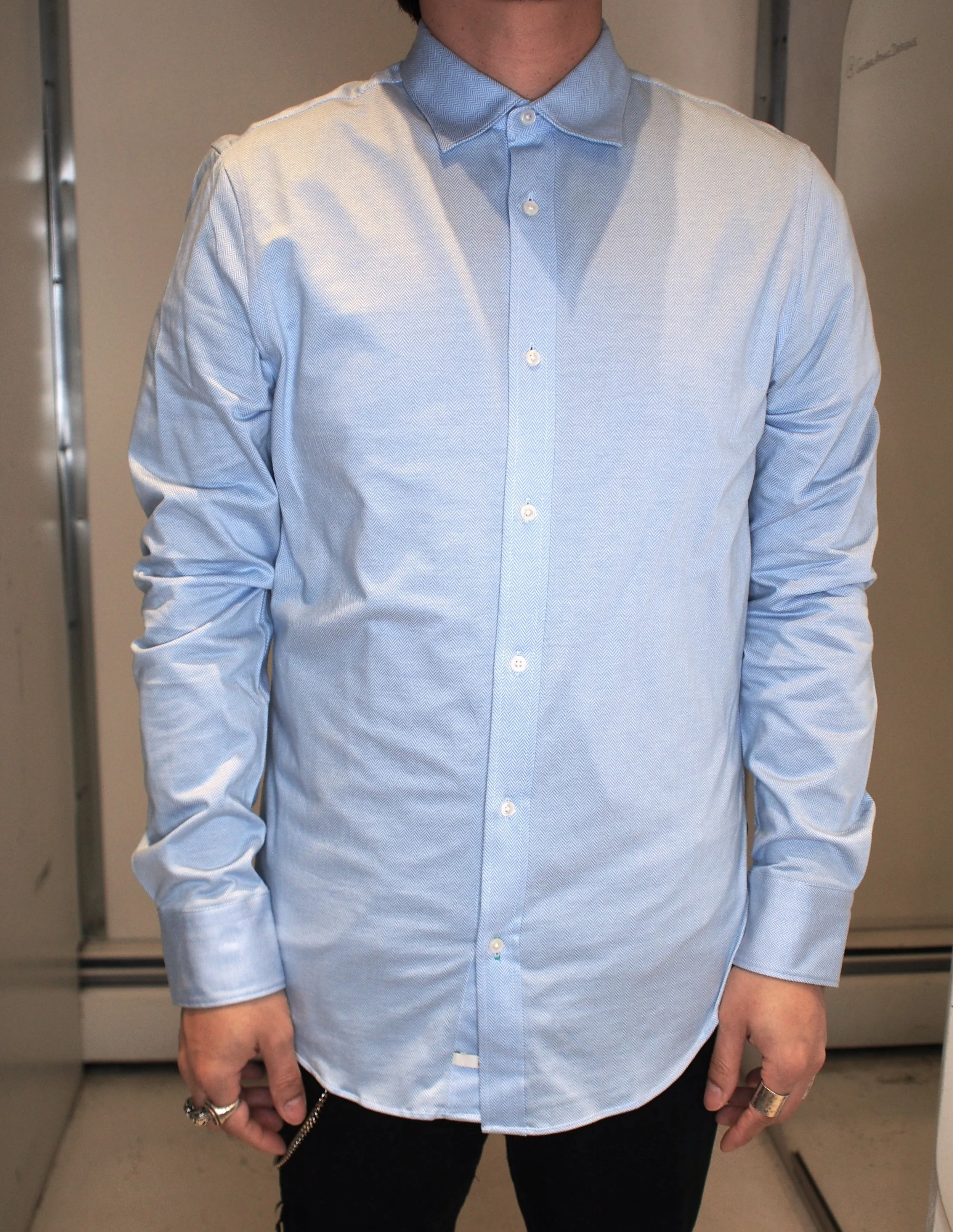 Scotch & Soda Classic slim fit knitted l/s shirt - Sky Blue Herringbone